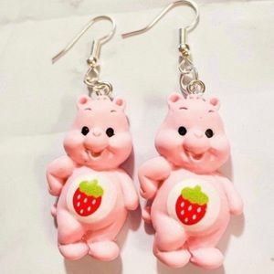 Pink Care Bear Dangle Earrings